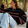 European And American Autumn And Winter Sweaters Women'S Fashion Color Matching Knitted Loose And Versatile Pullover Top Women