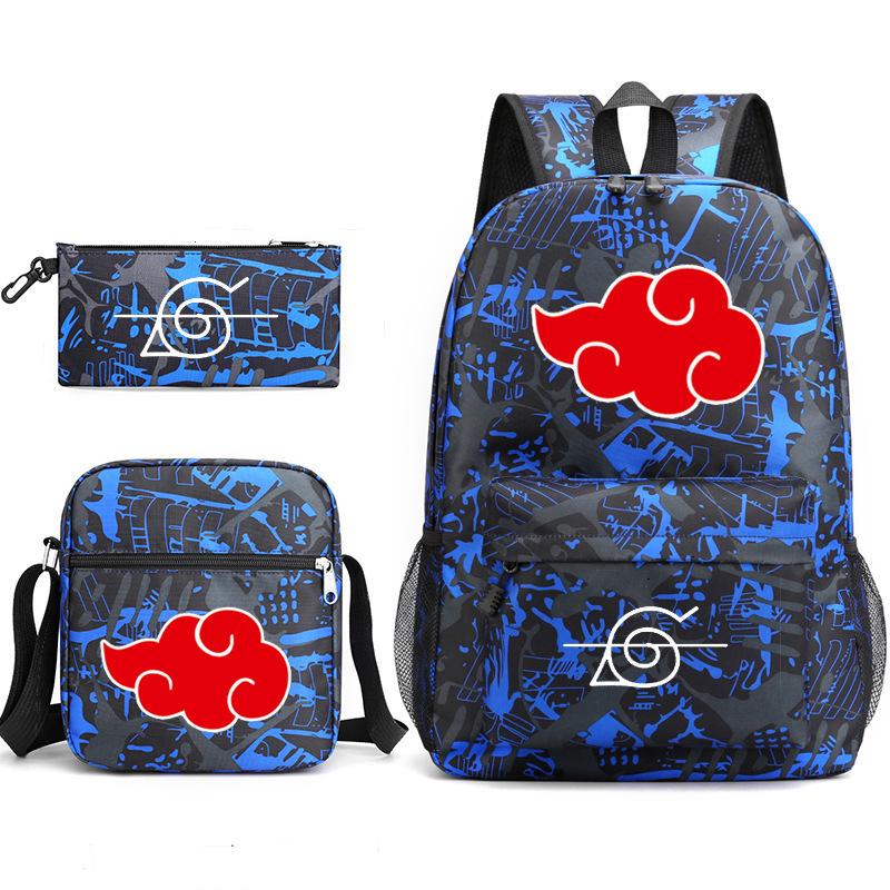 Anime Naruto Starry Sky Teen Student School Bag Three-Piece Set Men'S And Women'S Backpacks Satchel Pencil Bag