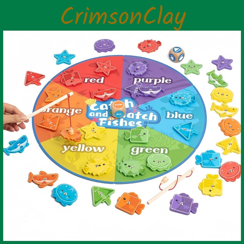 Деревянная магнитная головоломка для рыбалки с подбором цветов для детской игры, развивающая