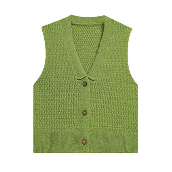Женский укороченный свитер-жилет с V-образным вырезом на пуговицах, летний повседневный трикотажный кардиган без рукавов для девочек-подростков