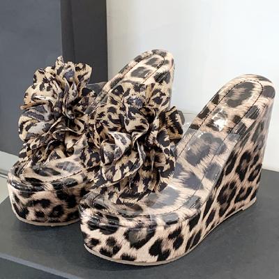 Леопардовый Цветочный Склон Женские Сандалии Прозрачный ПВХ Острый Носок Открытый Носок Каблуки для Женщин Летняя Мода 13 См Супер Высокие Каблуки