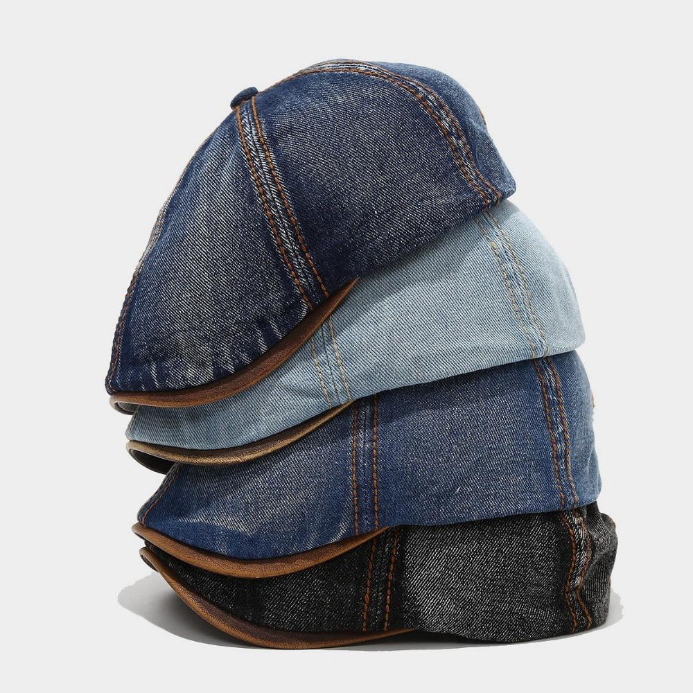 Модная washed denim берет шляпа короткий козырек винтажная кепка газетчика регулируемая кепка с козырьком унисекс