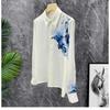 2024 Artistic Ink Wash Oil Print Satin Shirt: Long-Sleeved, Fashionable Temperament Top