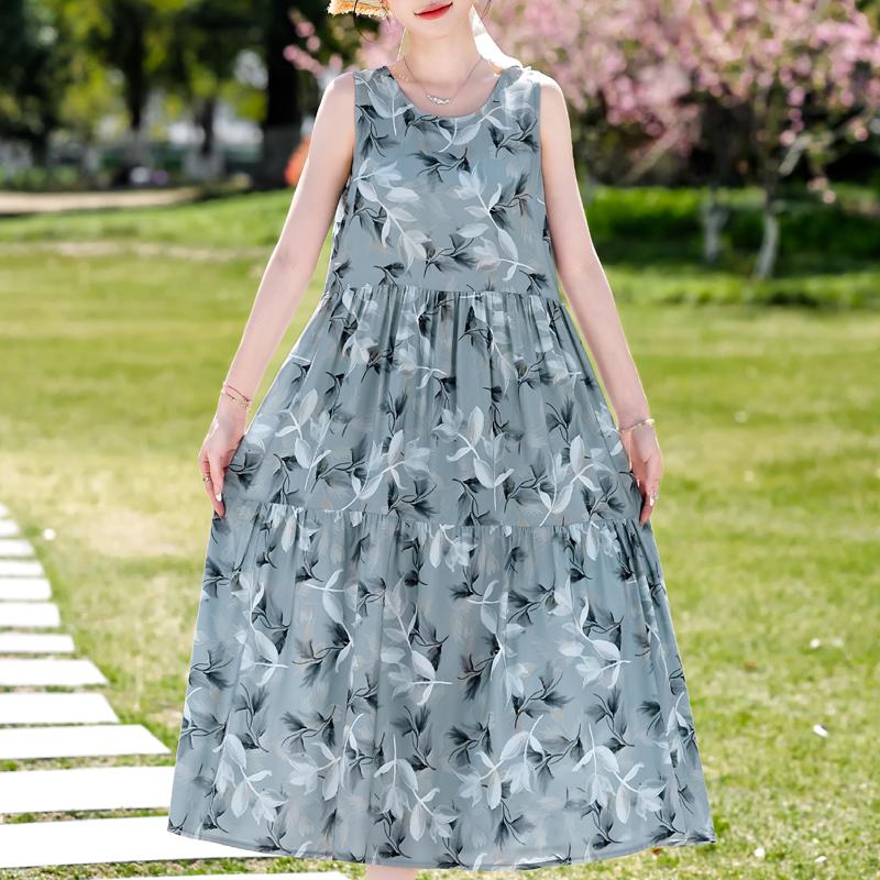 Плюс Размер Элегантное Женское Летнее Платье Повседневное Свободное Длинное Платье Без Рукавов Женская Винтажная Одежда