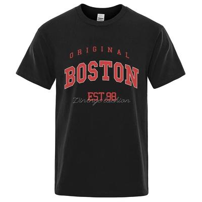 Оригинальная футболка Boston Est.98 с буквенным принтом, свободная мужская футболка с короткими рукавами, летняя модная женская футболка с круглым вырезом из 100% хлопка