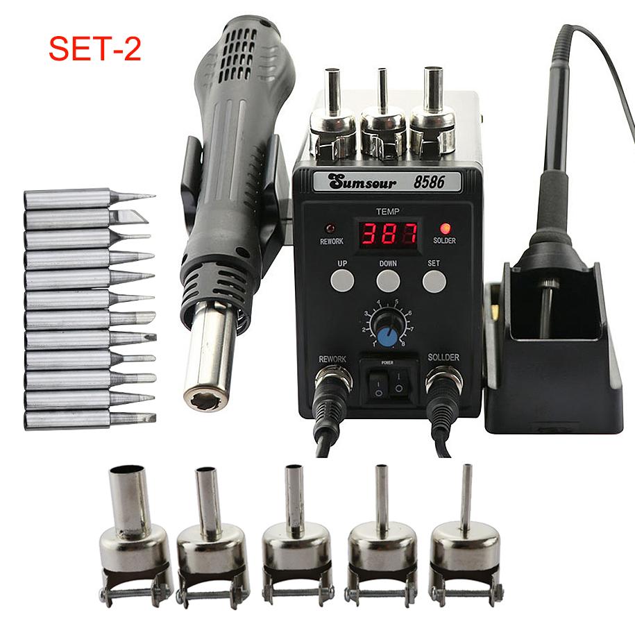 SMD BGA Rework Desoldering Solder Station 8586 110V / 220V 760W ESD Soldering Iron Hot Air Heat Gun For Welding Repair Tools Kit