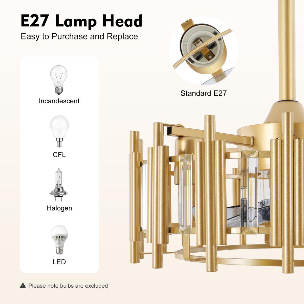 Modern Gold Ceiling Fan with Light Remote Control, 35dB Quiet 5-Blade Fan for Bedroom Living Room, 3 Speed & Timer