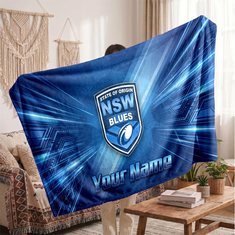 NSW Blues Flannel Blanket, Custom Name Text Personalized Soft Throw Blanket Home Decor Gift