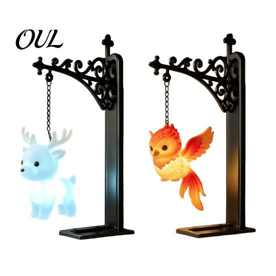 Birthday Surprise for Fans Magical Bookshelf Lamp with Owl Phoenix And Stag Figures, Vintage Iron Stand Whimsical Home Decoration Light, Warm