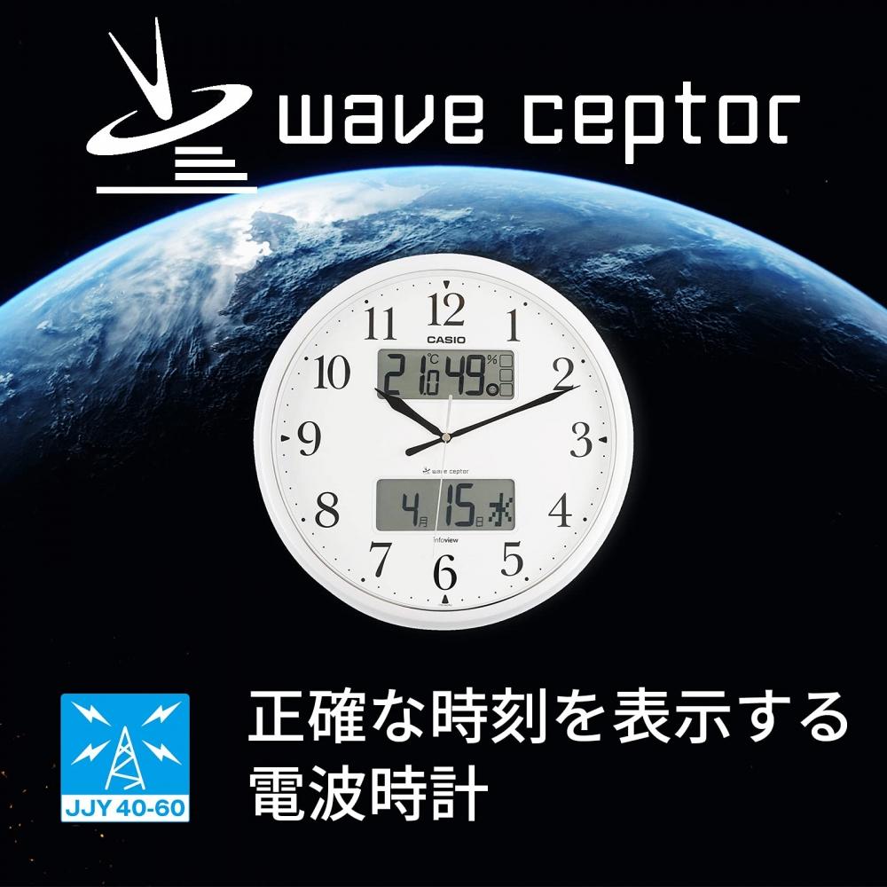 Casio Настенные часы с радиоприемником, аналоговым волновым рецептором, всегда включены, температура и влажность окружающей среды, дисплей календаря, серебристый ITM-660NJ-8JF 35x35x5.4 см