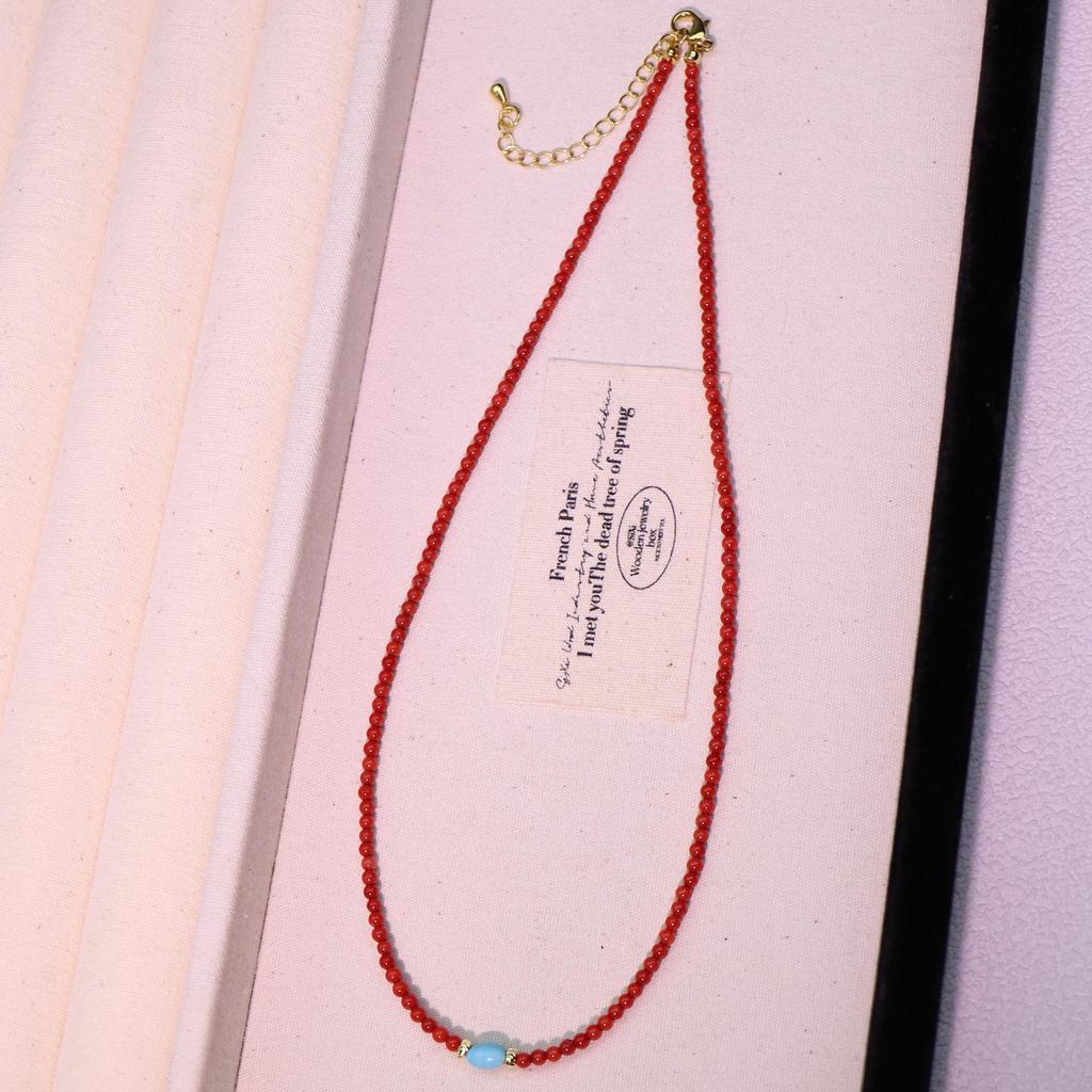 Подвеска-ожерелье из красного агата и бирюзы - Элегантный модный чокер для женщин