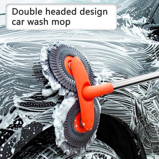 Car Wash Mop Rotating Double-Headed Cleaning Brush Telescopic Long Handle Car Washing