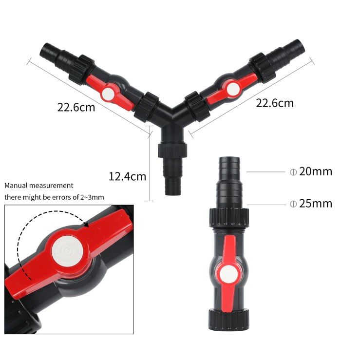 Répartiteur en Y 25 mm (3 x 3/4") avec 2 robinets d'arrêt – Distributeur d'eau PP pour pompe & irrigation
