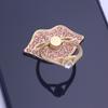 Finger Ring Holder Degree Rotating Metal Universal 360 Rhinestone Lips Shape Phone Ring
