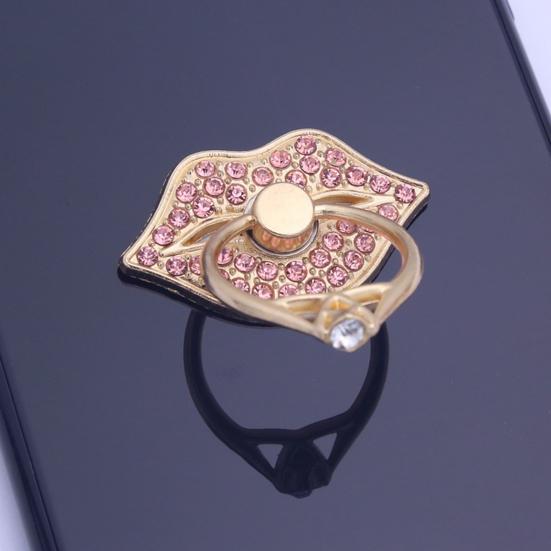 Finger Ring Holder Degree Rotating Metal Universal 360 Rhinestone Lips Shape Phone Ring