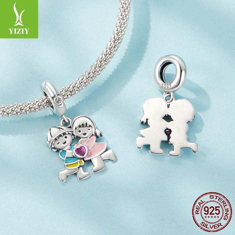 S925 Sterling Silver Boys And Girls Pendant Accessories, Romantic Love Diy Beaded Bracelet Accessories