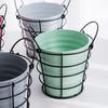 Bucket with Iron Frame Hanging Planter Basket Balcony Flower Pot