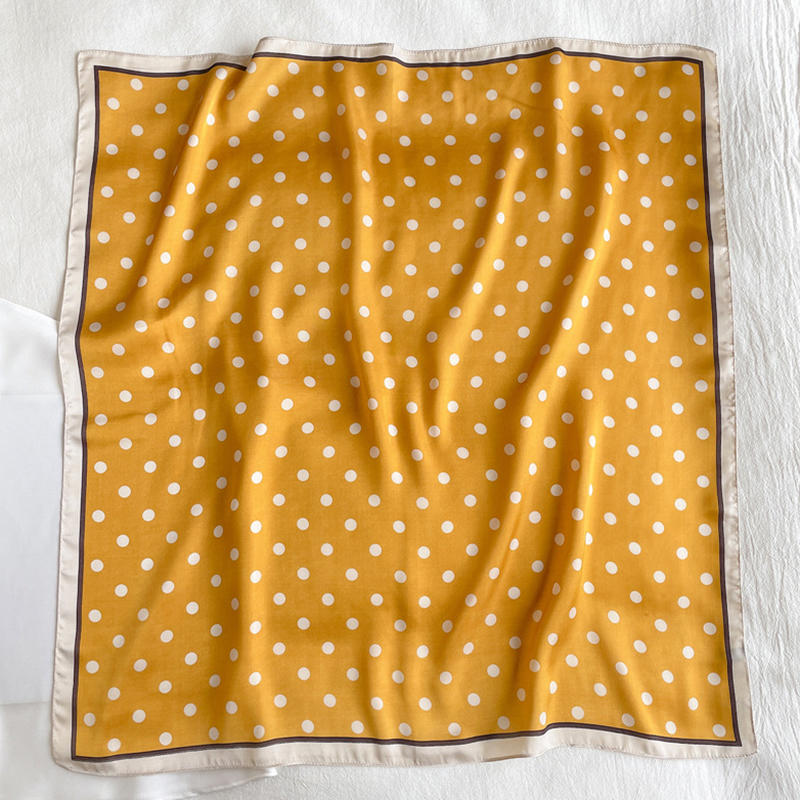 Women Lightweight Elegant Polka Dot Knotted Silk Small Square Scarf Summer Spring Elegant Neckerchief Satin Head Scarf