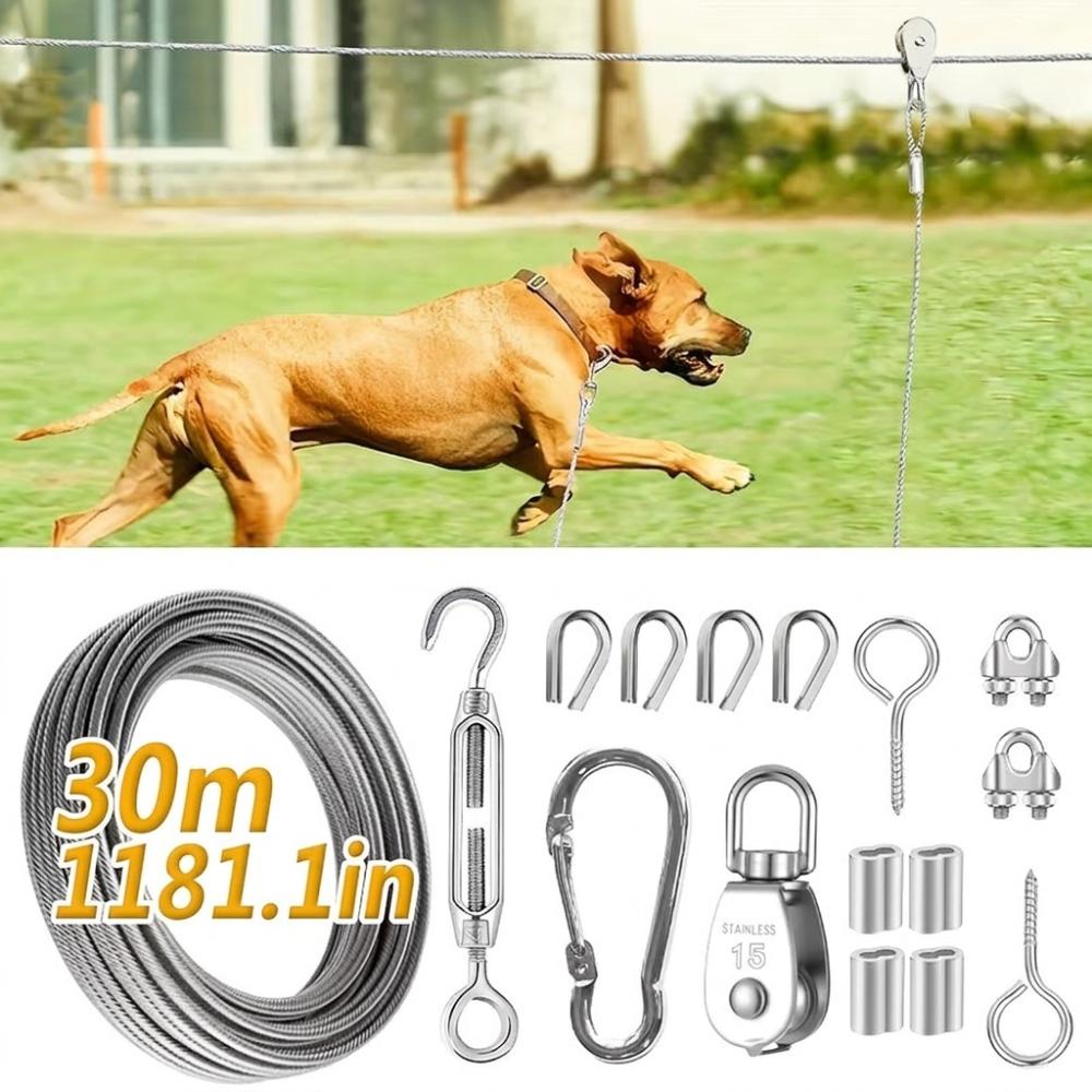 Anti Rust Outdoor Dog Tie Out Cable 15/30M Dog Tie Out Trolley Wire Rope  Outdoor Yard