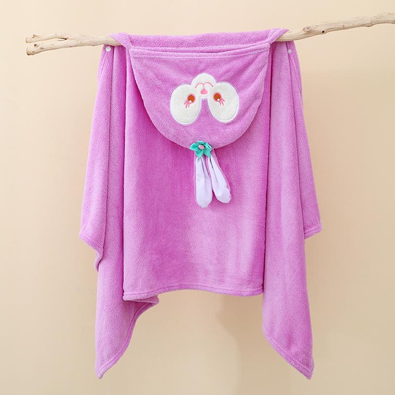 Kids' Soft Coral Velvet Hooded Bathrobe & Blanket