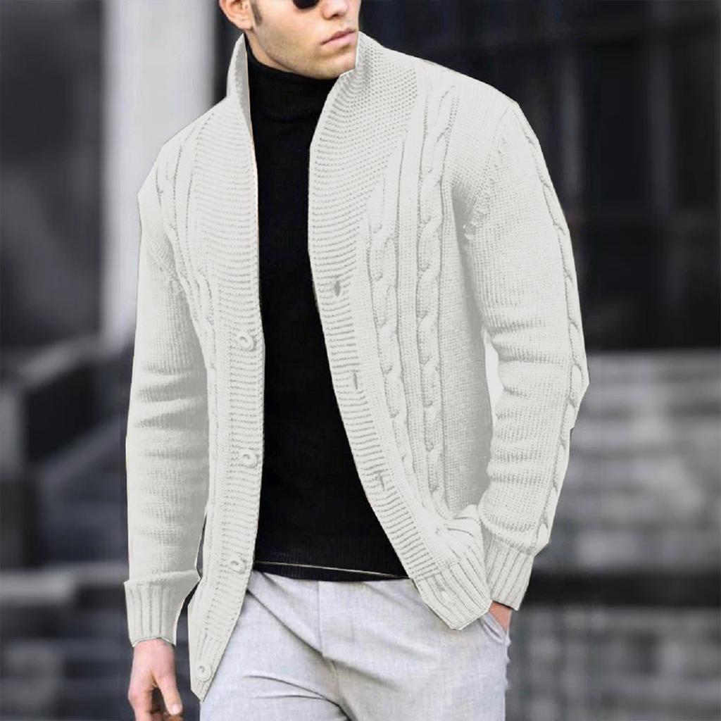Мужская повседневная теплая куртка вязаный кардиган свитер мужской с длинным рукавом на молнии с кабельным узором куртка-свитер