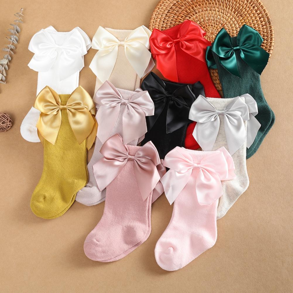 Newborn Baby Girls Big Bow Long Socks Cotton Cute Socks Kid Spring Clothing Unisex Toddlers Soft Cotton Socks 0-3Years