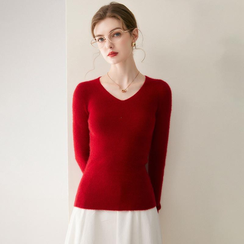 Women's 100% Pure Cashmere Crew/V-Neck Slim Fit Sweater - Soft, Skin-Friendly Knit for Autumn/Winter