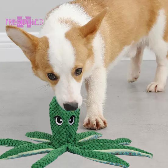 Жевательная игрушка для домашних животных, милая форма осьминога, плюшевая игрушка для собак, прочная, устойчивая к укусам, скрипучая - Товары для домашних животных