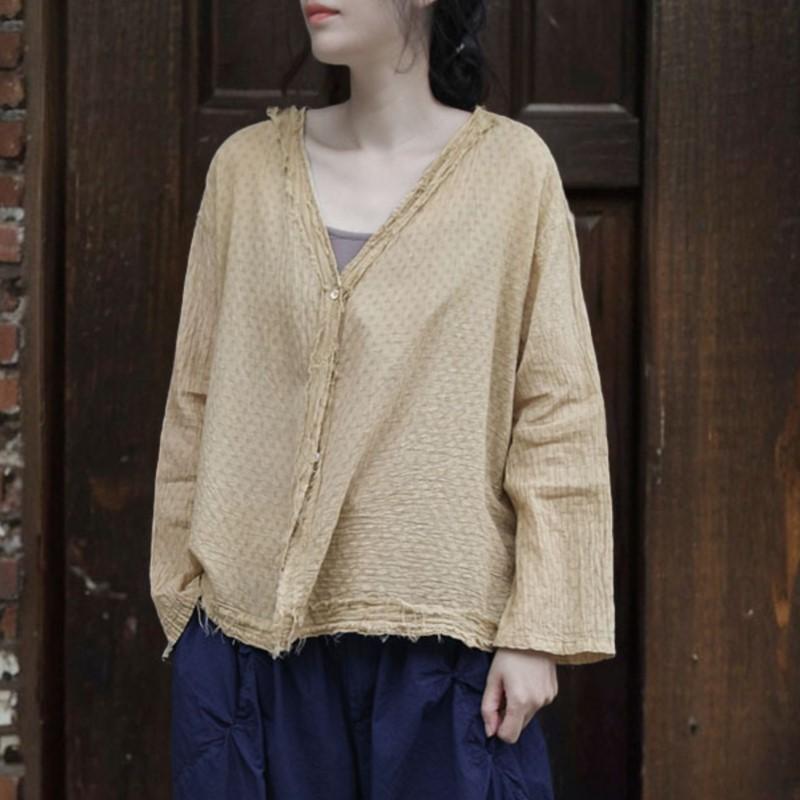 Johnature Женские рубашки в китайском стиле, топы с V-образным вырезом, с длинным рукавом, весенние блузки, лоскутные свободные винтажные рубашки