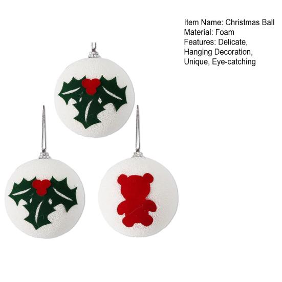 Christmas Ball Ornaments White Foam Balls With Leaf/Bear Pattern Xmas