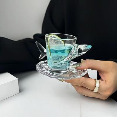 50 мл Рюмка для виски, ликера, водки, животное, акула, черепаха, белый медведь, 3D рельеф, стеклянная чашка с блюдцем