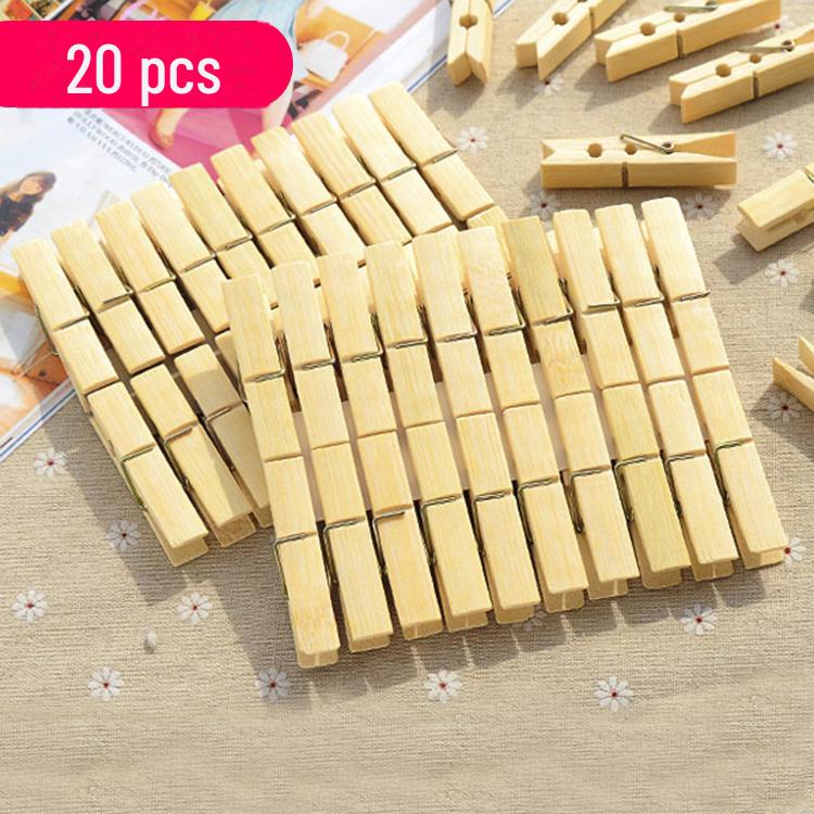 20 бамбуковых прищепок: Прочные, ветрозащитные прищепки для брюк, зажимов для теплиц, сушилок для одеял и небольших проектов.