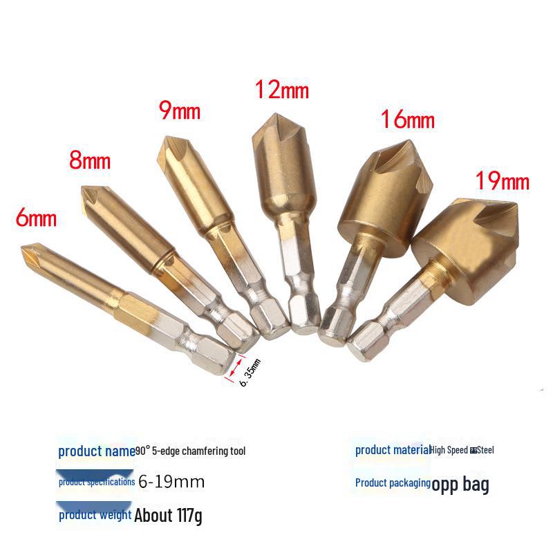 Набор ножей для снятия фаски с шестигранной ручкой и 5 лезвиями 6-19 мм для деревообработки - 6 предметов