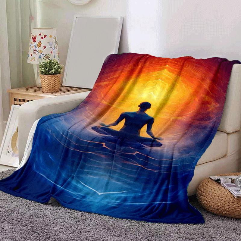 1pc Meditation Printing Lightweight Flannel Blanket, Comfortable and Warm Blanket, for Camping Sofa Bed and Couch Office, Suitable for Gift B