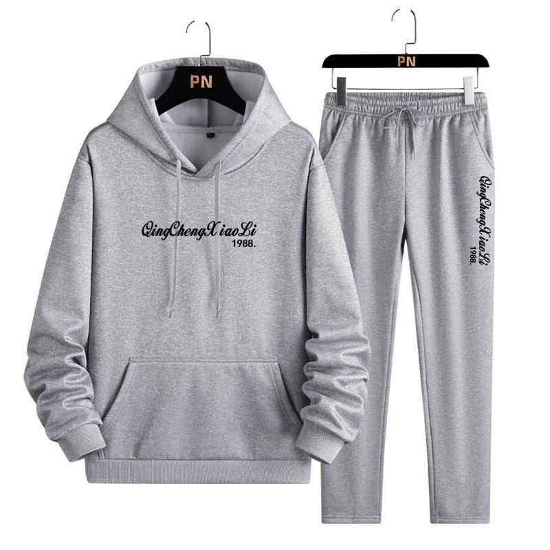 Мужской свитер с капюшоном, состоящий из двух частей, флисовый утеплитель, повседневный спортивный комплект с длинными рукавами, мужской комплект