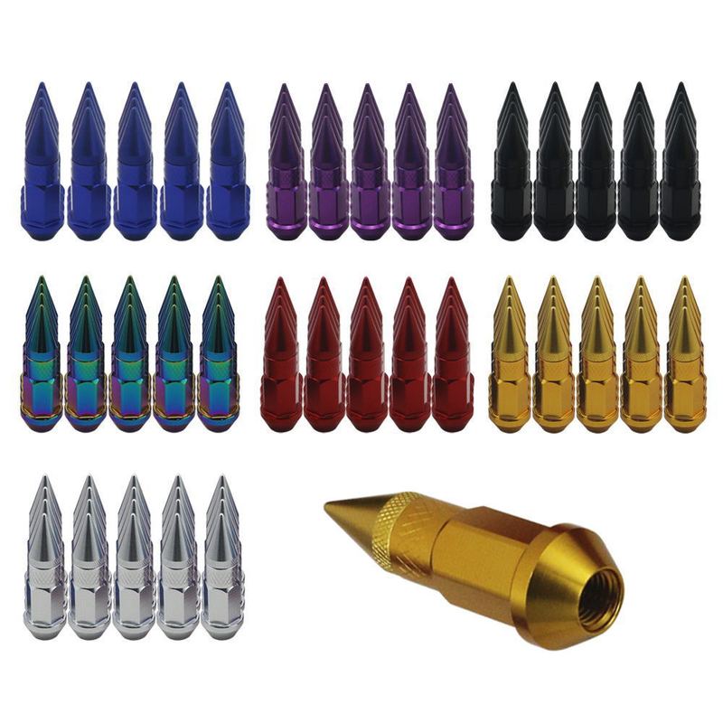 20PCS Bullet Style Lug Nuts - Cone Seat Anti-Theft Locking Nuts, Colorful Aluminum Wheel Nuts for Car SUV