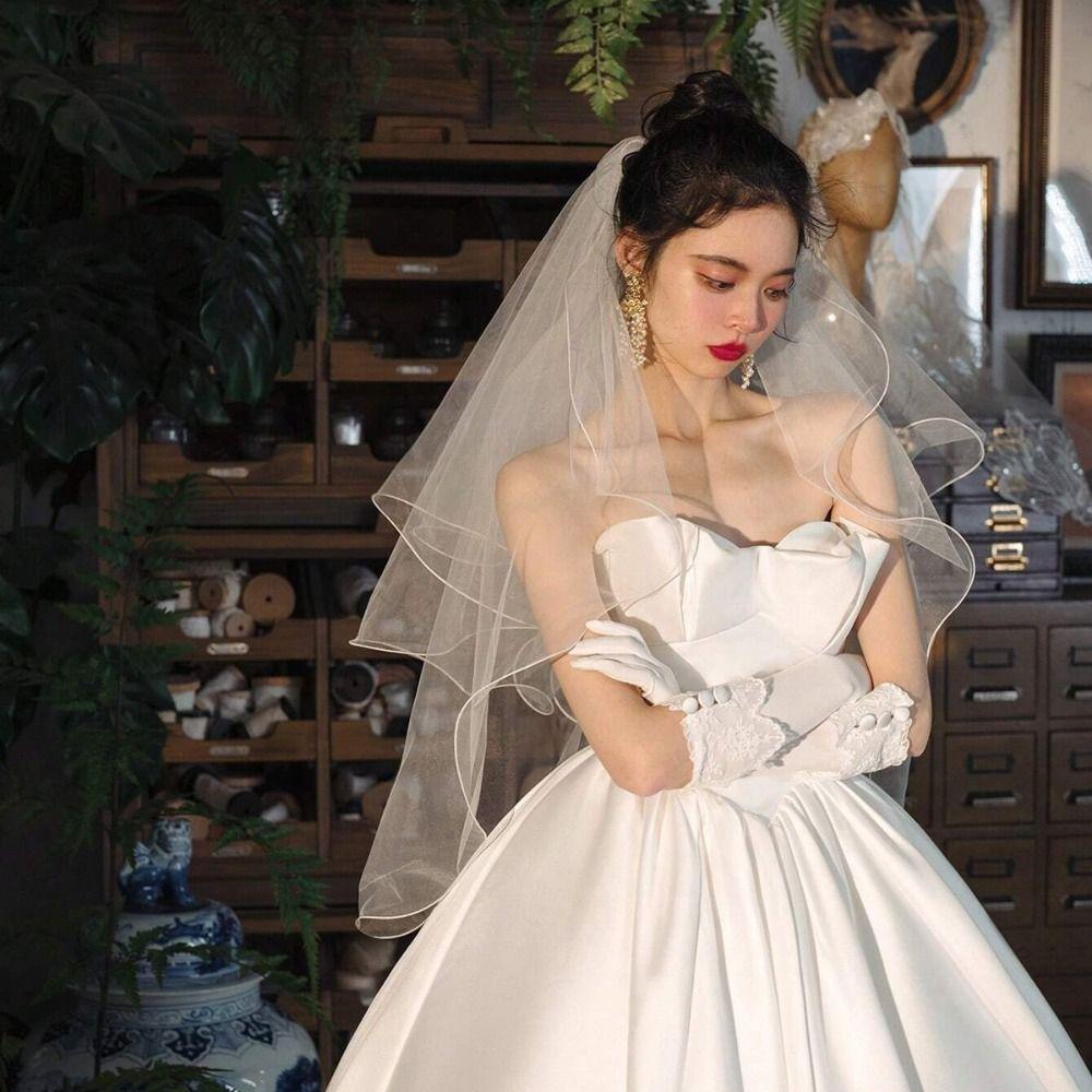 Короткая свадебная фата Мягкий тюль Головная марля невесты Новые свадебные фаты Свадебные аксессуары