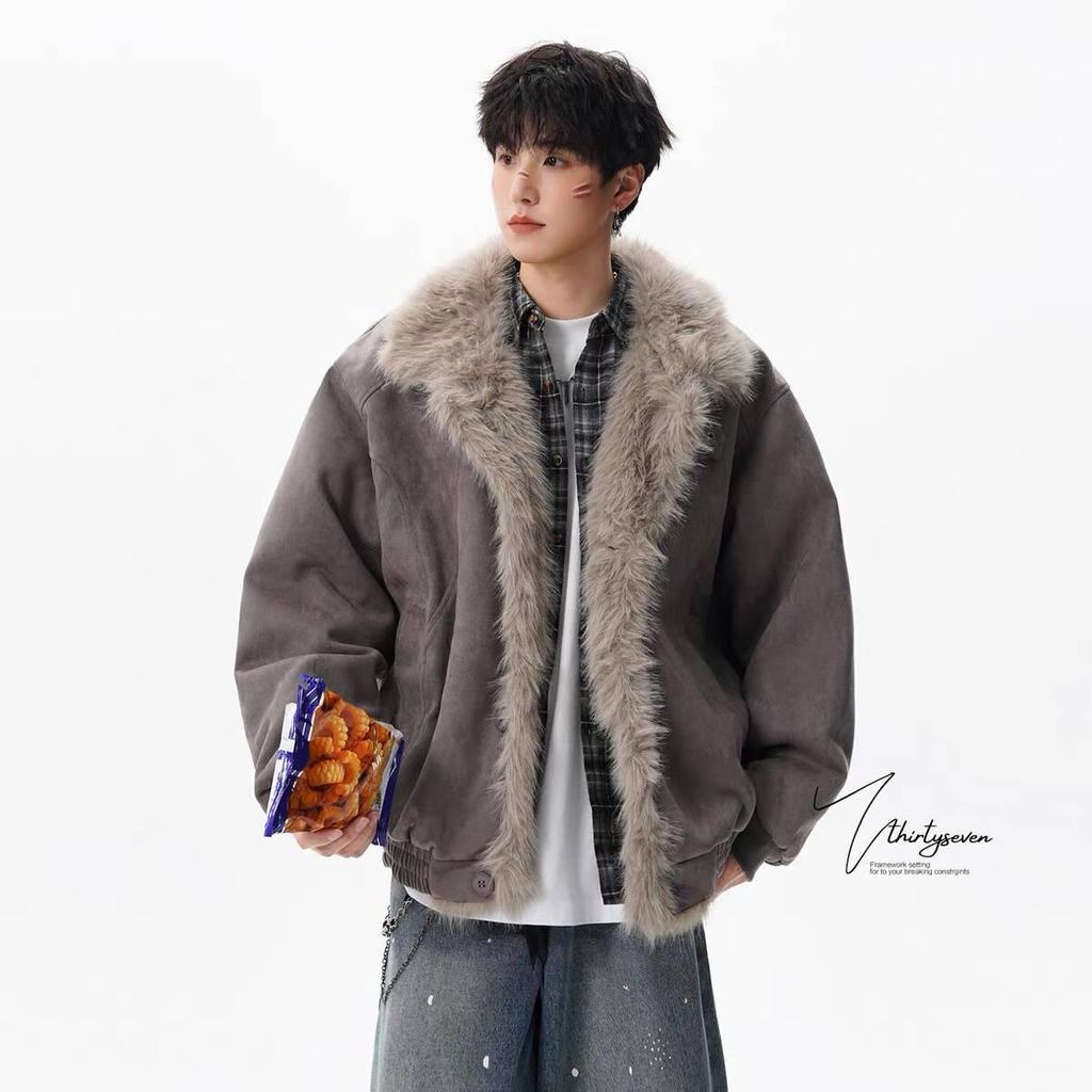 2025 Winter Men's Zuo Shan Diao Cotton Jacket: Fur Lined & Thickened with Trendy Style