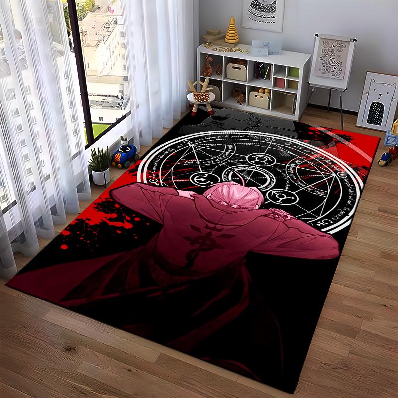 "Anime Style Carpet with Red and Black Alchemy Pattern Design" Suitable for use as an anti-slip for living room bedroom sofas