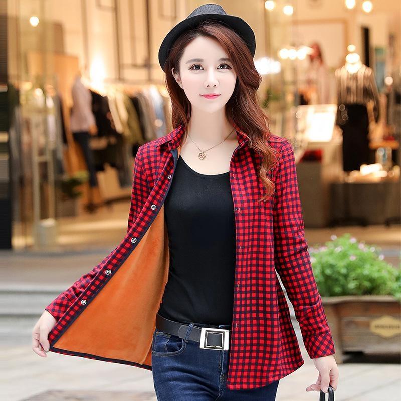 Женская осенне-зимняя утолщенная теплая куртка с подкладкой, клетчатая рубашка с длинными рукавами