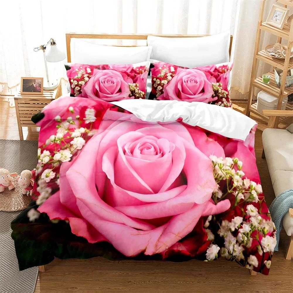 Rose Duvet Cover Set 220X240 for Double Bed Quilt Comforters Cover Pink Floral Bedding Set 3PCS 2PCS Single Beds Queen Full Size