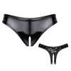 Adults Womens Open Crotch High Cut Thong Elastic Waistband Wet Look Patent Briefs Lingerie
