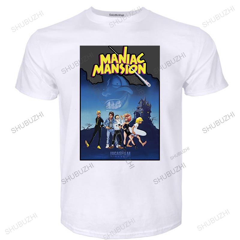 Men Cotton o-neck T Shirt Summer Tshirt MANIAC MANSION Lucasfilm Games 1987 retrogaming monkey island unisex tee-shirt