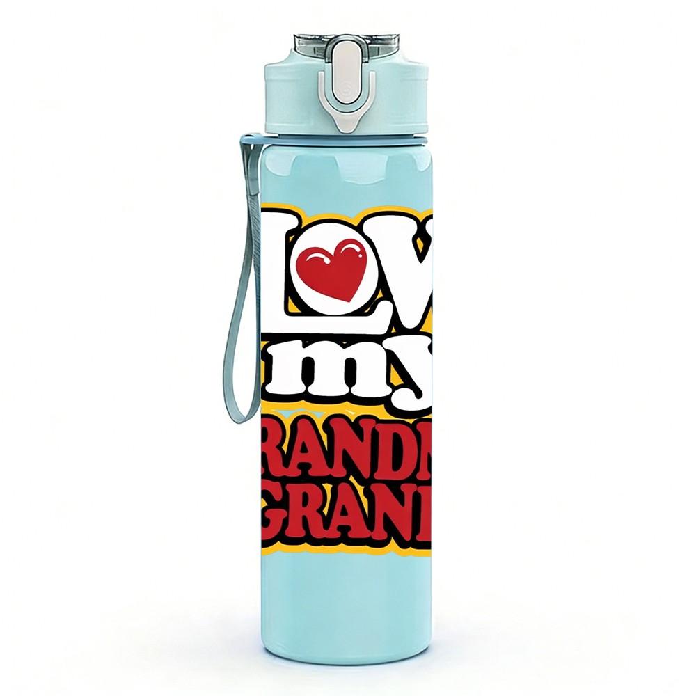 1PC I Love My Grandma Slogan Print 750ml Color Plastic Sports Water Bottle Leakproof Flip Straw Lid Suitable for Sports Office Home Use