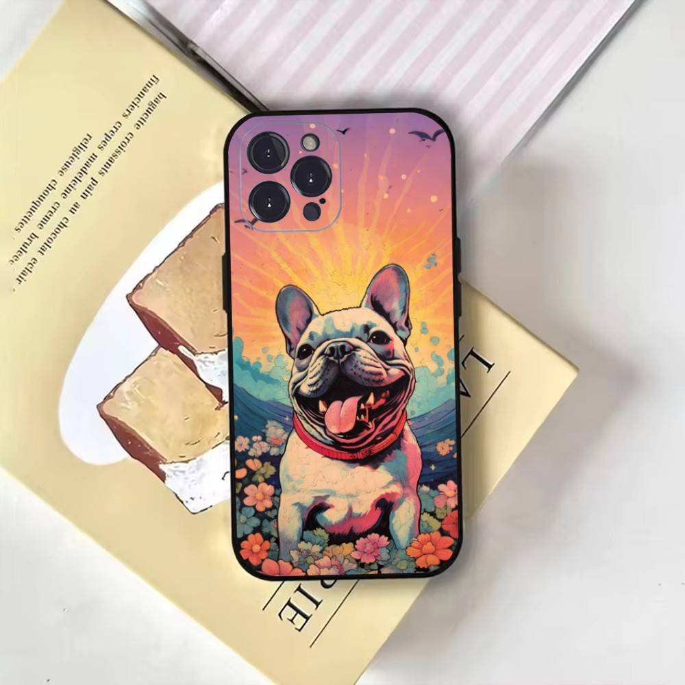 Мультяшный чехол для телефона с французским бульдогом для iPhone17,16,15,14,13,12,11 Plus,Pro Max, Мягкий черный чехол