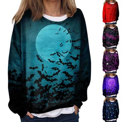 Женская повседневная мода Хэллоуин принтованный длинный рукав O-образный вырез толстовка многослойный пуловер топ