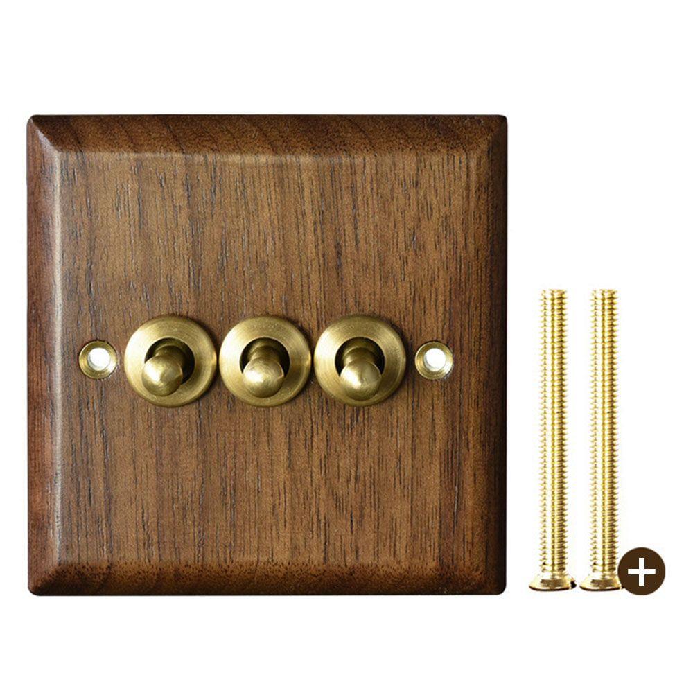 Stylish Black Walnut Wood Wall Lamp 86mm Light Switch Toggle Switch Brass Lever