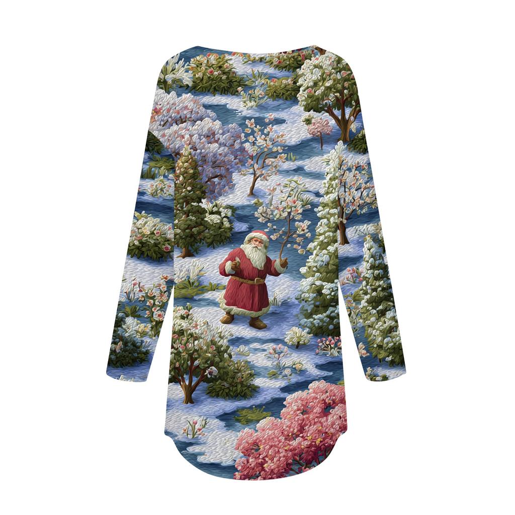 Tee Shirts For Women Casual Round Neck Long Sleeve Shirts Christmas Printing Top Pullover