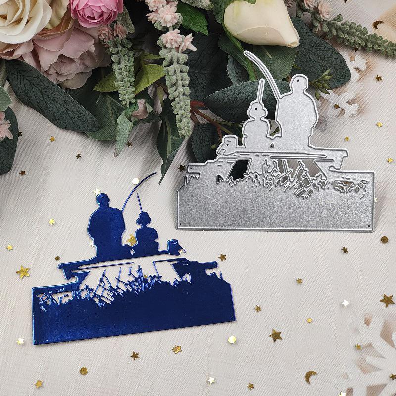 Кемпинг отец и сын, рыбалка у реки, металлические штампы, ремесленное тиснение, штампы для скрапбукинга для изготовления карт, декор