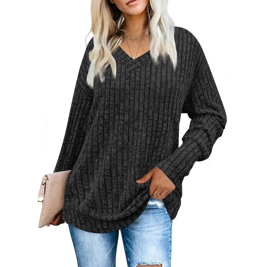 Womens Sweatshirts V Neck Long Sleeve Shirts Loose Casual Fall Fashion Sweaters